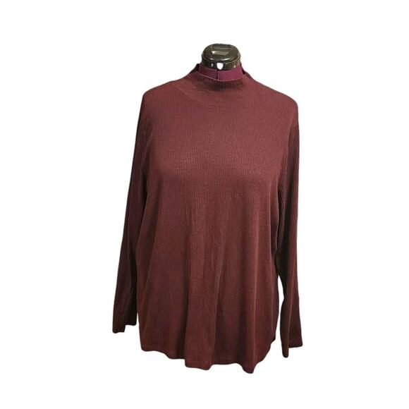 Talbots Women's Sz 3X Long Sleeves Turtleneck Burgundy Cotton Ribbed Top - Picture 1 of 9